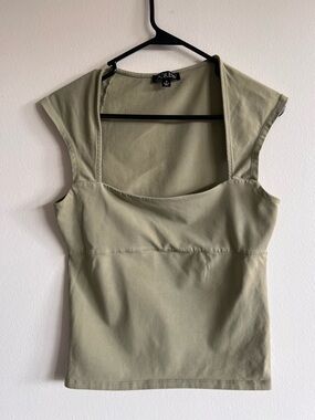 J. Crew Olive Green Square-Neck Cap Sleeve Top